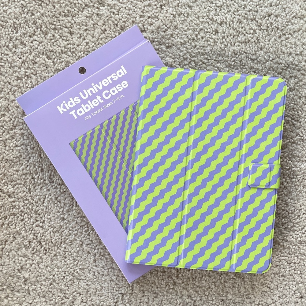 Kids & Adult Universal Tablet Case Fits 7-11" Purple Green Stripes Squiggle NEW